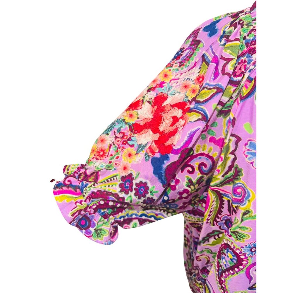 Savanna Jane Boho Lilac Paisley Print Blouse With Floral Embroidery On Sleeves M - Picture 8 of 9